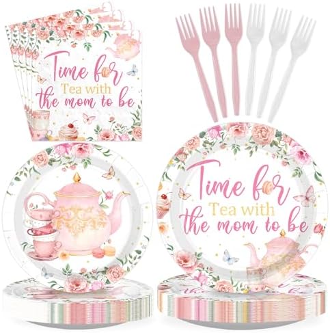 96Pcs Tea Themed Mom to Be Sash BabyShower Party Decorations Serves 24 by Greencian