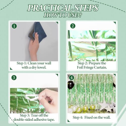 DECOCKRAT 2 Pack Foil Fringe Backdrop - Light Green Shiny Tinsel Curtains for Party Decoration/Photo Booth Props - 3.3x6.6 FT Metallic Foil Backdrop for Birthday, Wedding, Graduation, Christmas. - Image 3