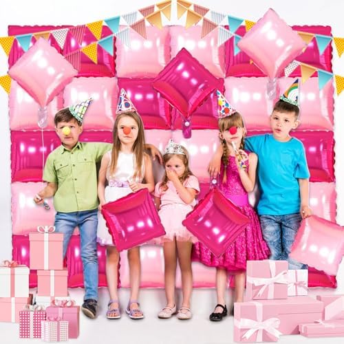 36 Pcs Hot Pink Double Sided Square Foil Balloon Wall Backdrop Metallic Pink Balloons Backdrop Tunnel Arch Kit Mylar Square Balloons for Bachelorette Engagement Wedding Birthday Party Decorations - Image 4