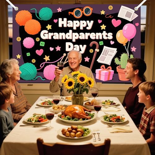 Grandparents Day Backdrop 6x4Ft Grandparents Day Decorations Photo Booth Props School Event Retirement Love Grandma Grandpa Background Family Gatherings Photography Wall Decor - Image 4