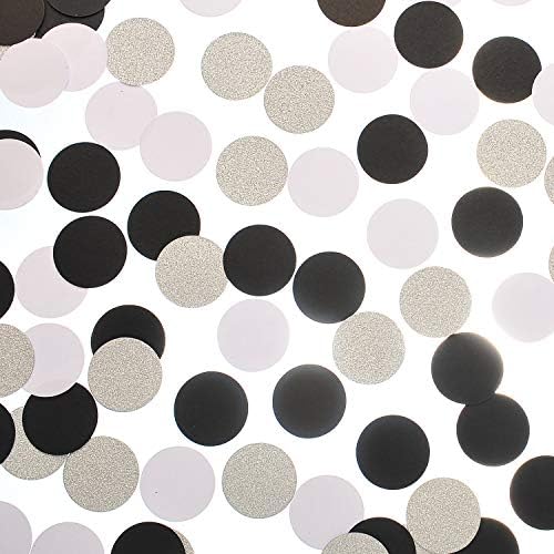 MOWO Silver Glitter, Black and White Confetti Circle Dots, 1.2 inch - Image 2