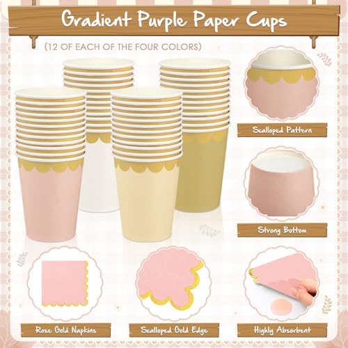 Mimorou 338 Pcs Rose Gold Plates Napkins Cups Flatware Set - Image 4