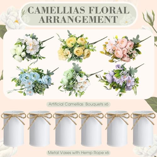 Wavwavw 6 Pcs Wedding Table Centerpieces Artificial Camellias Flowers Decor - Image 3