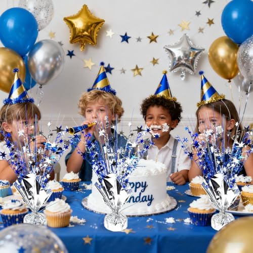 6 Pack Metallic Foil Spray Table Centerpiece Decoration Star Brust Glitter Table Topper Decor for Birthday Graduation Holiday Christmas New Year's Eve Celebration Party Supplies Blue Silver - Image 3