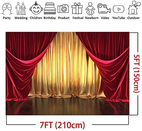 Qian 7x5FT Vinyl 3D Rendering Theater Stage Theme Photography Backdrops Golden and Red Curtains Photo Studio Props Vinyl Background for Wedding Birthday Party Decoration Banner - Image 2