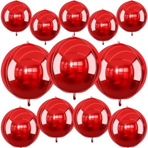 12PCS Metallic Red Round Foil Balloons 22" 15" 10" Large Chrome Red Balloon by vibzox