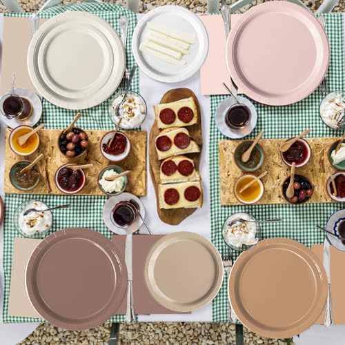 Oigco 60 PCS Brown Paper Plates Boho Baby Shower Decorations Gradient Brown Plates and Napkins for Birthday Wedding Boho Baby Shower Bridal Shower Party Supplies - Image 3