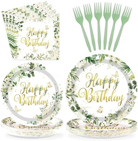 Greencian 96Pcs Sage Green Happy Birthday Party Decoration, Serve 24 by Grencian