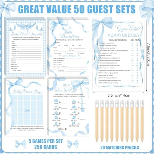 Patelai 321 Pcs Baby Shower Games Supplies, Blue Bow - Image 4