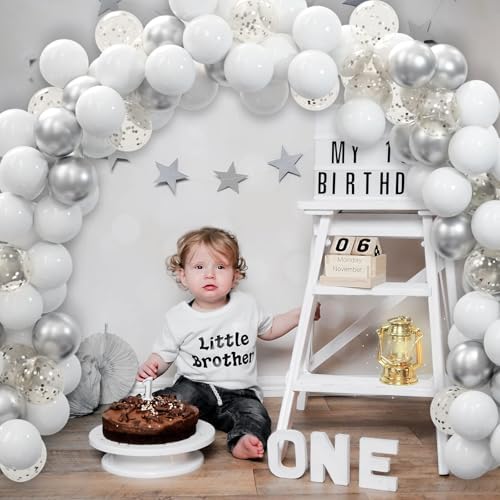 62pcs Party Decorations Balloons Kit - 12 Inches Silver White Confetti Party Balloons for Graduation Birthday Wedding Party Baby Shower Decoration Supplies - Image 2