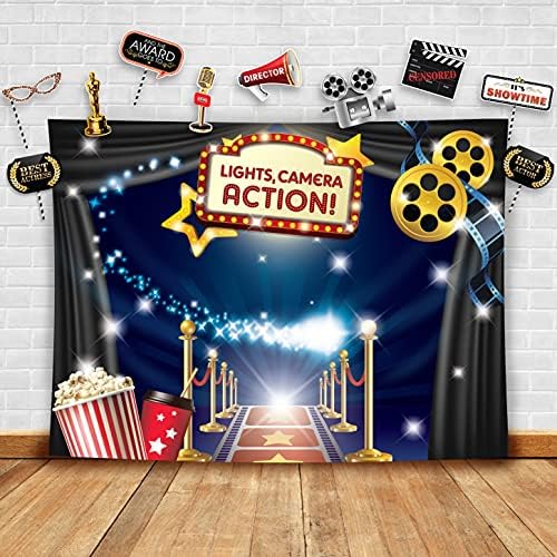 Hollywood - Movie Theme Photography Backdrop and Studio Props DIY Kit. Great as Dress-up and Awards Night Ceremony Photo Booth Background, Vintage Costume Birthday Party Supplies and Event Decorations by GlitteryGarden