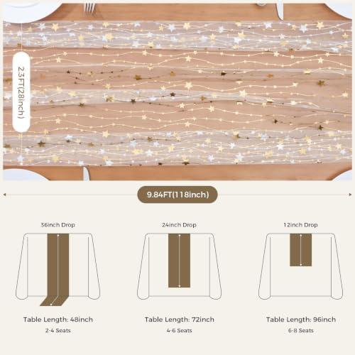 Goodluck 6pcs Table Runner with Gold Foil Stars 28x118 Inch - Image 2