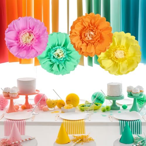SUNBEAUTY Giant Colorful Paper Flowers Party Decorations 20" Large Fiesta Bulletin Board Tissue Pom poms Room Wall Decor for Birthday Wedding Bridal Babyshower Backdrop Hanging Tea Party Supplies - Image 4