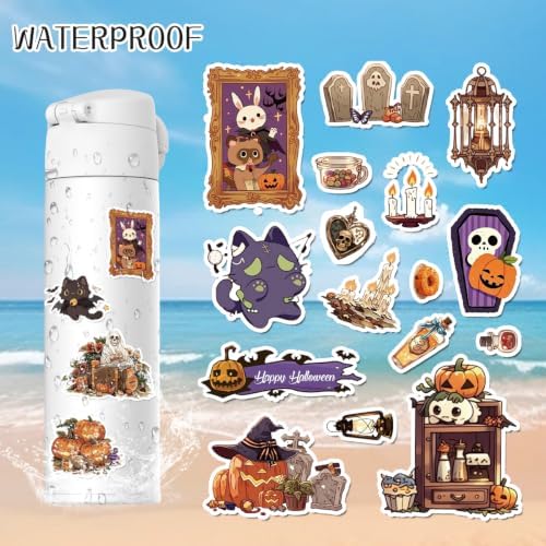 Halloween Sticker Book, 400+ Waterproof Vinyl Halloween Stickers, Funny Stickers for Adults & Kids, Cute Spooky Pumpkin Witch Stickers for Journaling, Scrapbooking, Crafts, Laptops and Water Bottles - Image 4