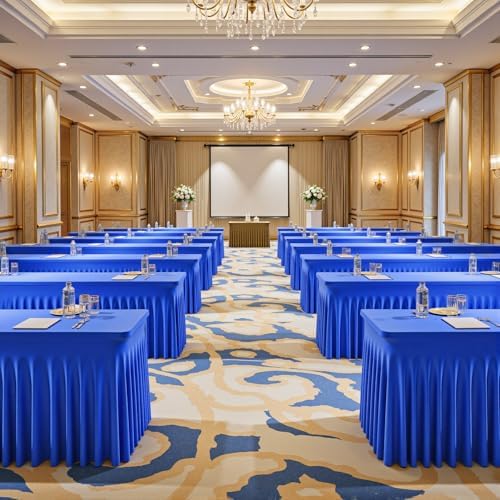 Wish Care 2 Pack Royal Blue Spandex Table Clothes for 8 Foot Rectangle Tables, 8FT Wrinkle Free Fitted Tablecloths Ruffles Design Table Cloth for Party, Banquet, Wedding and Events - Image 6
