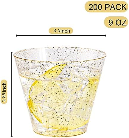 I00000 200 Pcs Gold Plastic Cups, 9 oz Disposable Gold Glitter Cups - Image 2