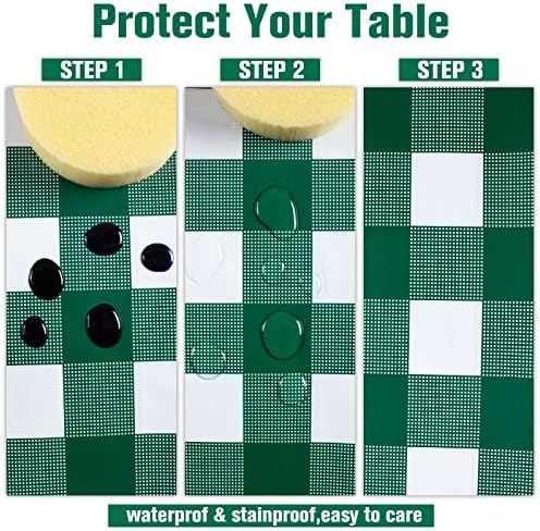 Kesfey 3 Packs Green and White Checkered Tablecloths 54 x 108 Inches Disposable Plastic Gingham Tablecovers Waterproof Rectangle Picnic Party Table Covers for Birthday Party Supplies Christmas - Image 3