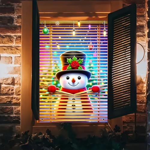 BlissYard Snowman Fireplace Christmas Window Banner 31x47 Fabric by BlissYard