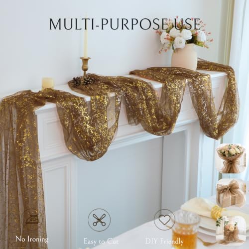 Snowkingdom Brown Coffee Gold Table Runner 10ft Gauze Sheer Cheesecloth Chiffon Lace Party Decorations Wedding Fall Thanksgiving Christmas Birthday Halloween - Image 6