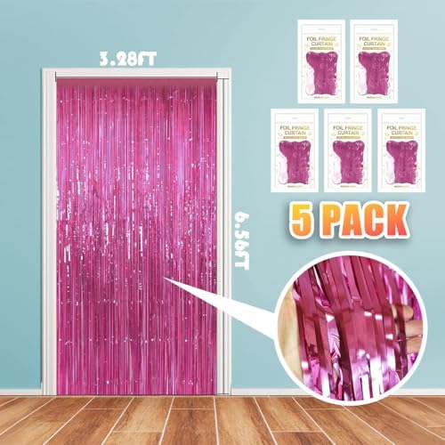 5 Pack 3.28ft x 6.56ft Lightpink Metallic Tinsel Foil Fringe Curtains, Photo Booth Backdrop Party Decorations for Birthday Wedding Baby Shower Graduation Bachelorette New Years - Image 2