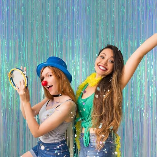Melsan Iridescent Blue Fringe Backdrop Party Streamer Decorations - 3.2 x 6.5 ft Tinsel Backdrop Foil Curtains for Gender Reveal Under The Sea Ocean Theme Birthdays Parties - 2 Packs - Image 4