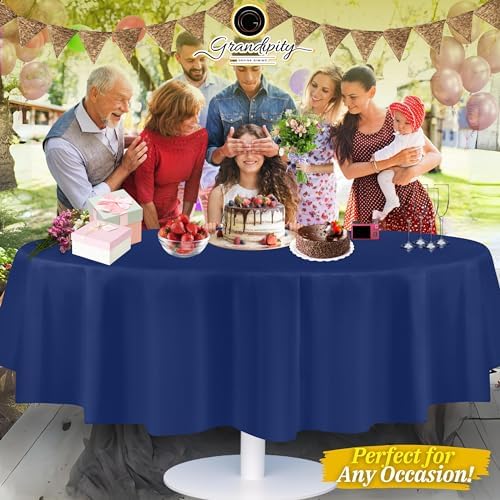 Grandipity Plastic Table Cloth Disposable 12 Pack 84" Round Navy - Image 6