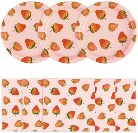 40PCS Strawberry Birthday Paper Plates and Napkins Party Set by BOKFJBP