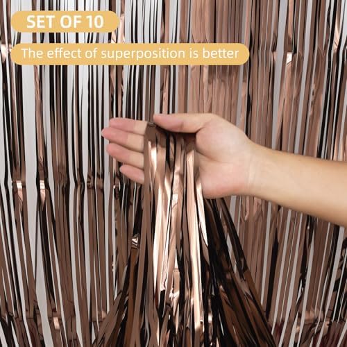 10 Pack Brown Backdrop Curtain 3.2ft x 8.2ft Metallic Tinsel Foil Fringe Curtains Photo Booth Background for Birthday Party Decoration Baby Shower Engagement Wedding Christmas Decoration (Brown) - Image 2