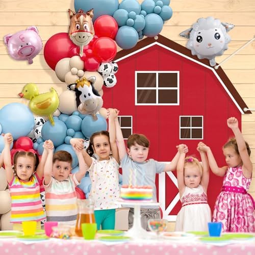 Farm Animals Party Decoration Set Farmhouse Backdrop Cow Balloon Garland Arch Kit Farm Theme Balloons Photo Booth Photography Background Decor for Halloween Birthday Kids Baby Shower Party Supplies - Image 6