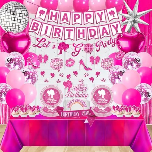 99-Piece Hot Pink Birthday Party Decorations for Women - Image 4