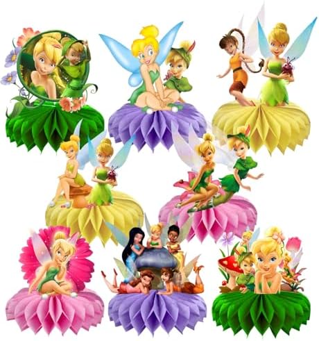 8Pcs Fairy For Tinkerbell Honeycomb Table Centerpiece,Cartoon Birthday Party Supplies Table Decorations for Party Decorations. by Kuailaihai