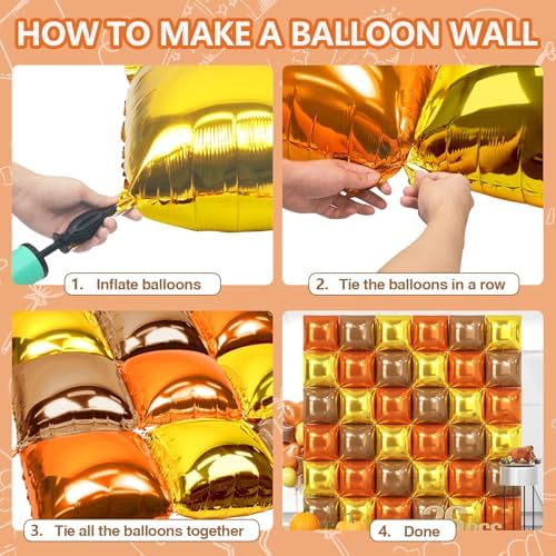 NISOCY 36PCS Orange Gold Brown Square Foil Balloons Wall Backdrop - Image 4