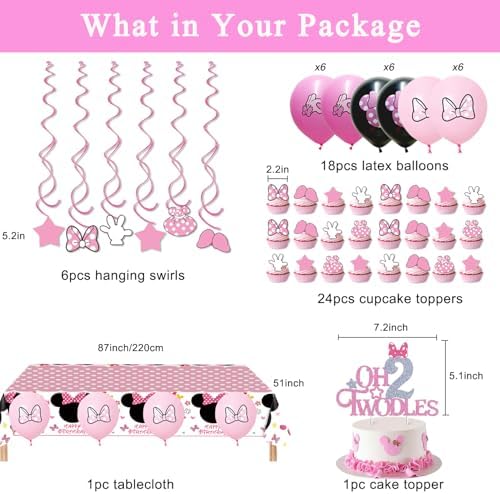 Pink Mouse 2nd Party Supplies Twodles Girl Birthday Decorations 2 - Image 4