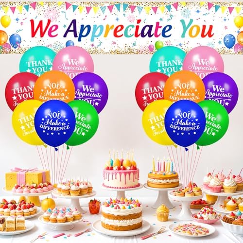 We Appreciate You Decorations Colorful Appreciate You Banner Yard Sign with 18 Pcs Balloons Thank You for All You Do Banner Employee Staff Appreciation Gifts Teacher Doctor Appreciation Party Decor - Image 2