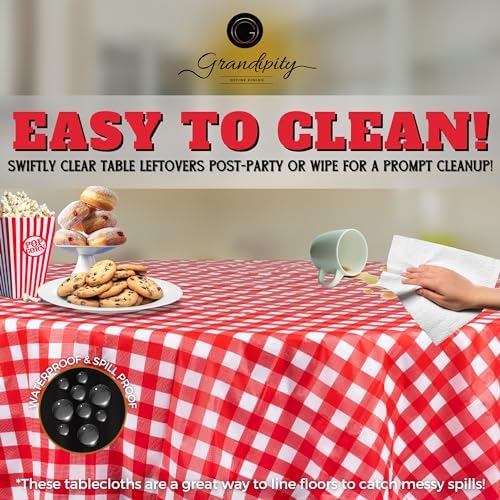 Grandipity Plastic Table Cloth Disposable 12 Pack 84" Round Red Gingham - Image 3