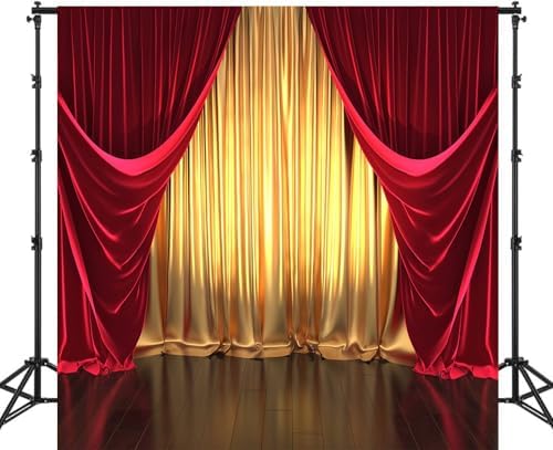3D Rendering Theater Stage Theme Photography Backdrops Golden and Red Curtains Photo Studio Props Vinyl Background for Wedding Birthday Party Decoration Banner 6x6ft - Image 2