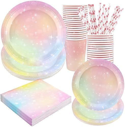 Recheel Pastel Plates and Napkins Set, Pastel Paper Plates Party Supplies by Recheel