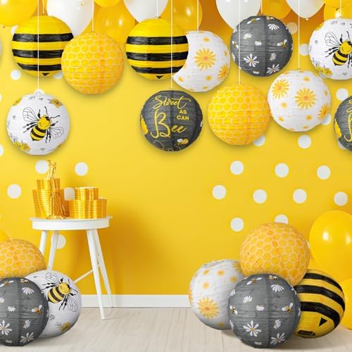 Panelee 12 Pcs Bee Party Decorations Paper Lanterns 8 Inch - Image 5