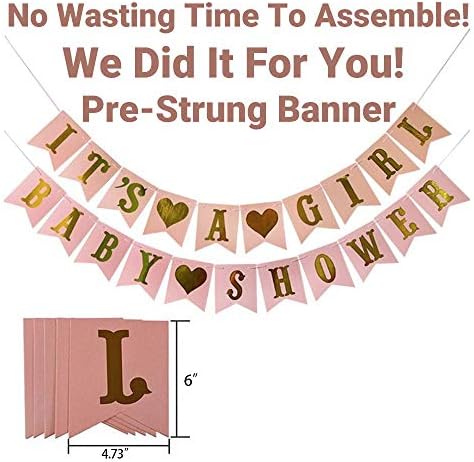 Pink and Gold Baby Shower Decorations for Girl – 35 Pcs Princess Kit with It's a Girl Banner, Mom to Be Sash, Tissue Paper Pom Poms, Paper Lanterns, Bunting Garland – Baby Girl Party Supplies - Image 6