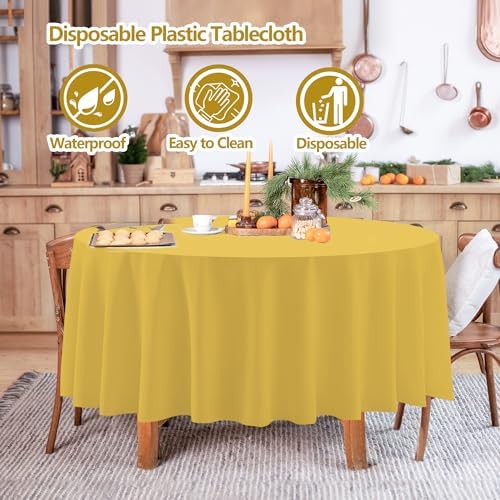 12 Pcs Round Black and Gold Tablecloths, 84 Inches - Image 3