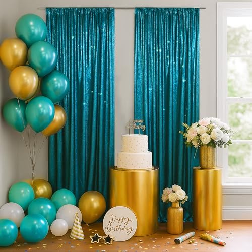 PartyDelight Teal Sequin Backdrop Curtains 2x8ft 2 Panels - Image 5