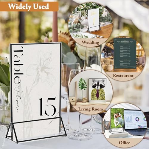 Floroom 6 Pack 4x6 Inch Clear Acrylic Sign Holders, Black Border Double-Sided Vertical Picture Frames & Display Stands for Table Numbers, Photos, Menus, Flyers, Weddings, Parties & Events - Image 5