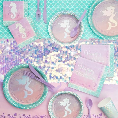 6 Pack Mermaid Party Table Runner 12 x 84 Inches Mermaid Tail Scales Sequin Table Runner Glitter Holographic Table Cover for Birthday Party Ocean Decorations - Image 5