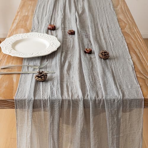 Grey Cheesecloth Table Runner 120 Inches Fall Party Home Decorations - Image 3