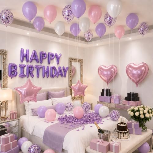 Pink Purple Birthday Decorations for Women Girls Happy Birthday Balloon - Image 4