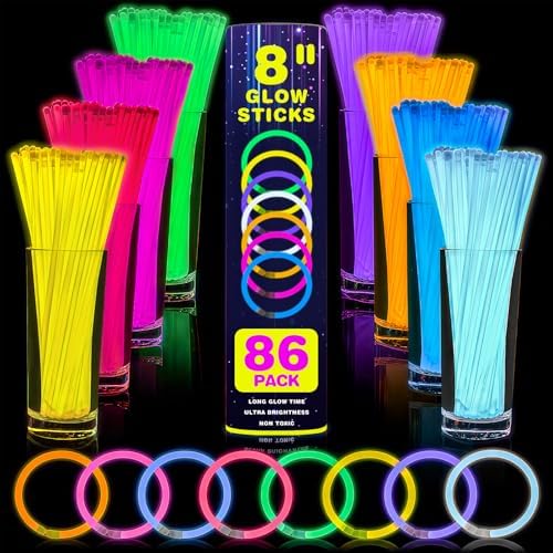 YixangDD 86 Pcs 8 Inch Glow Sticks Bulk Party Pack with Connectors by YixangDD