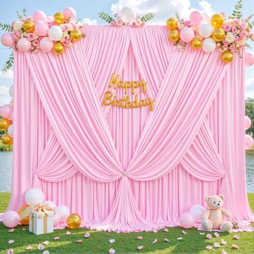 Pink Backdrop Curtain for Parties Baby Shower Wrinkle Free Pink Photo Curtains Backdrop Drapes Fabric Decoration for Weddings Birthday Party 5ft x 7ft,2 Panels - Image 3