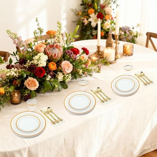 AIRE Gold White Plastic Plates Set, 350PCS Disposable Tableware for 50 - Image 6