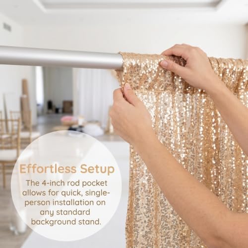 ShinyBeauty Photobooth Backdrop 4FTx7FT Light Gold Sequin Fabric - Image 3