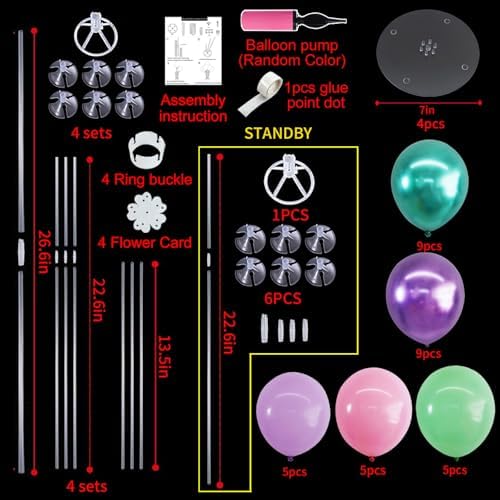 TONIFUL 4 Metallic Purple Pink Green Balloon Stand Centerpiece for Table - Image 2